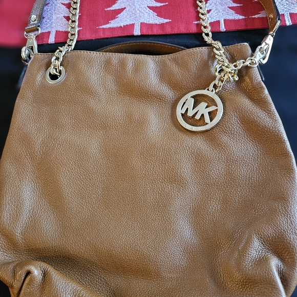 Michael Kors Tan Leather Shoulder Bag with Gold Accents with Dust Bag